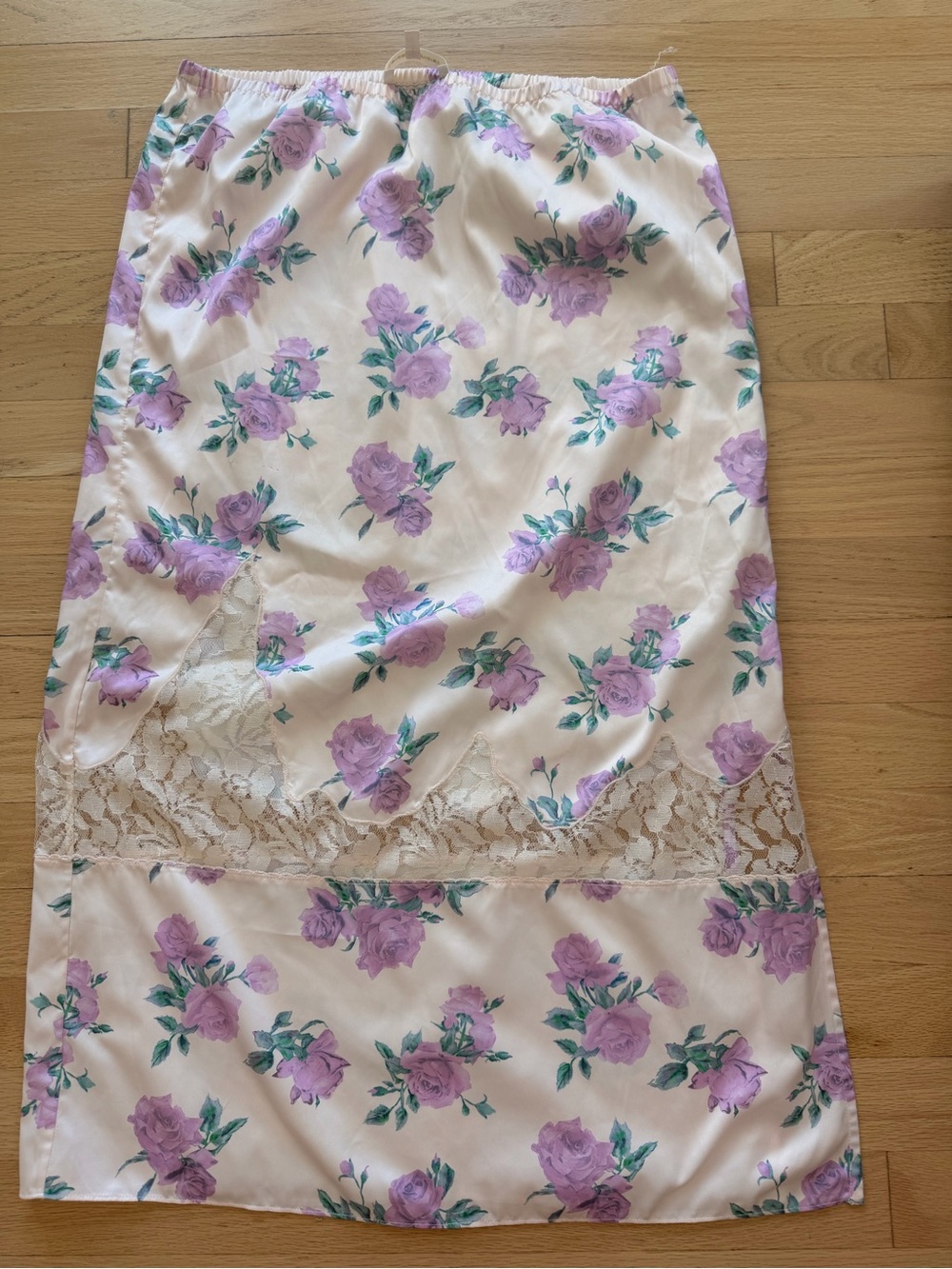 LoveShackFancy Cream Maxi Skirt with Lavender Rose Print